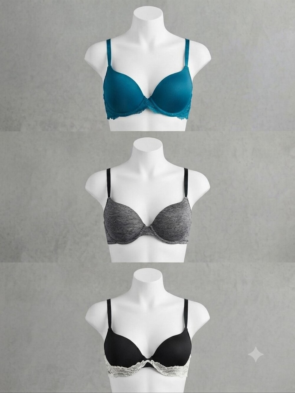 La SENZA Teal, Gray, and Black Lace  Bra Set